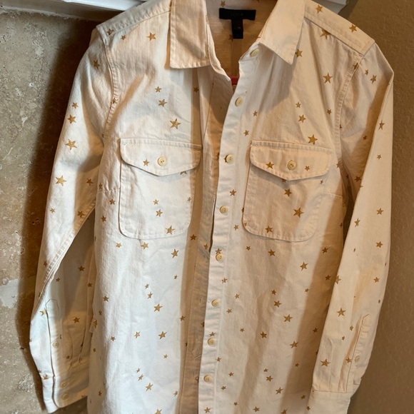 NWT J. Crew Ivory Gold Denim Shacket Shirt Western Holiday Party Casual XS - Picture 5 of 15